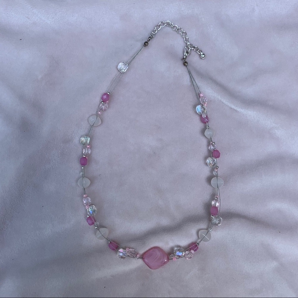 Pink and Clear Beaded Necklace
